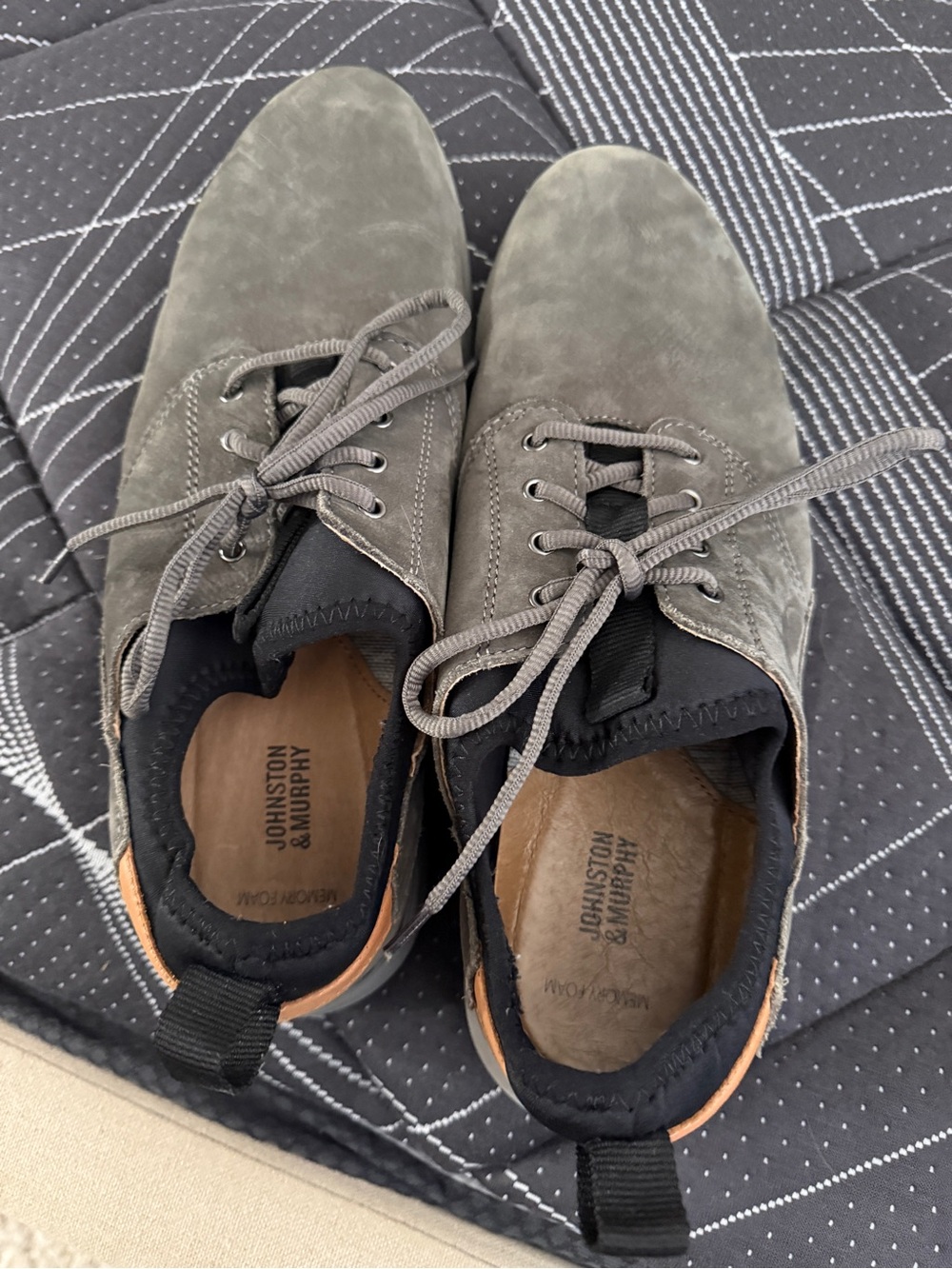 Johnston & Murphy Gray Suede Lace-Up Sneakers with Tan Heel Accent